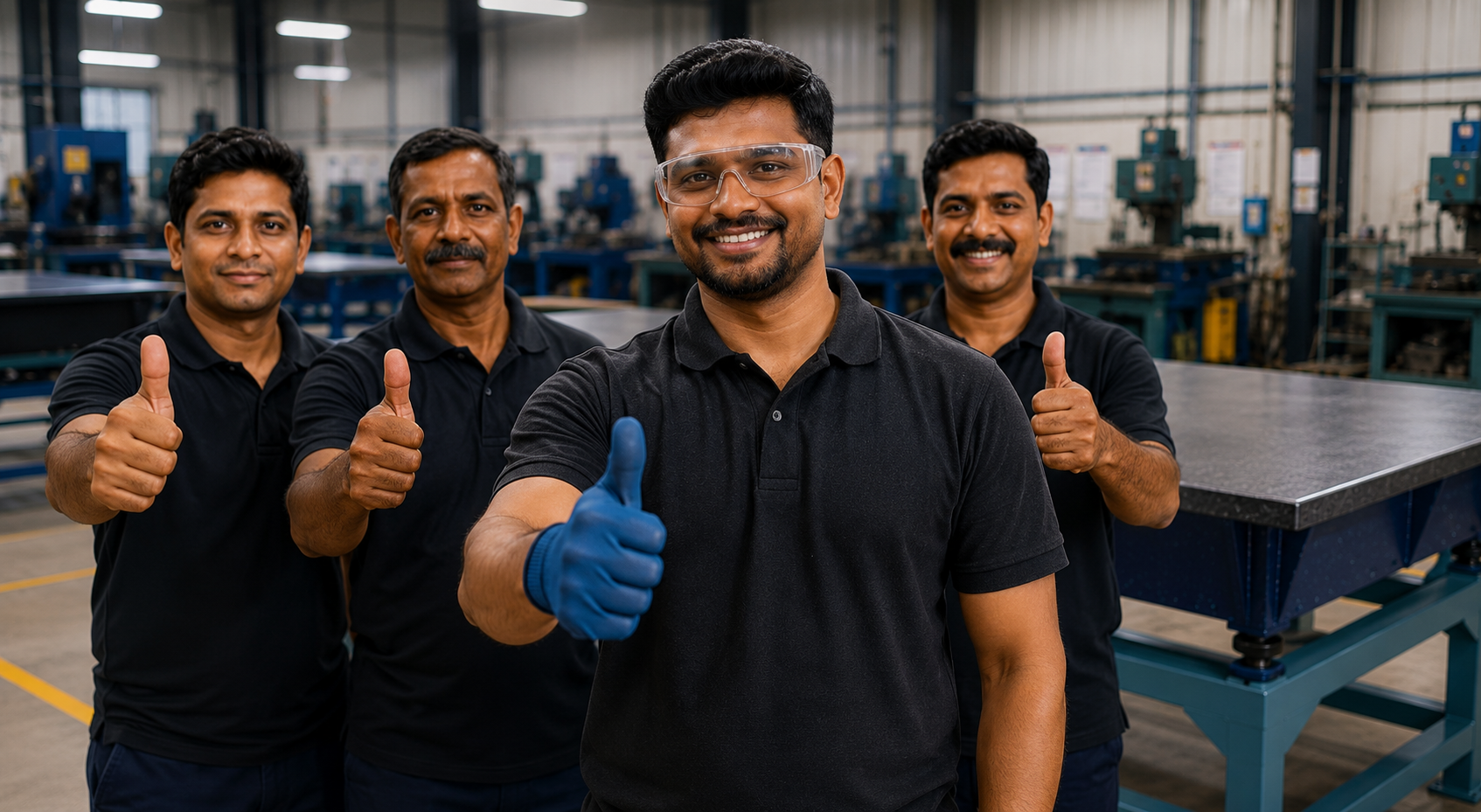 SPT Metrology team hand-scraping a Cast Iron Inspection Surface Plate